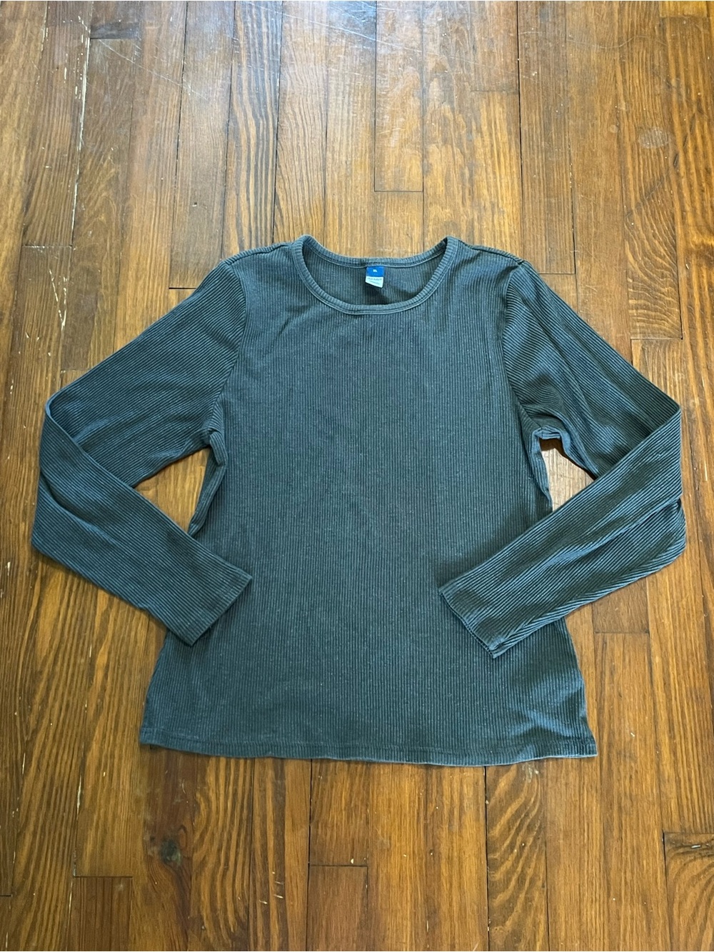 Classic Ribbed Long-Sleeve Sweater Top - Dark Charcoal